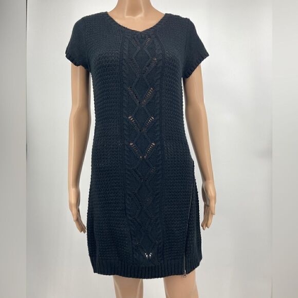 NWT Made for Me To Look Amazing Black Cable Knit Sweater Dress Size L - Picture 2 of 10